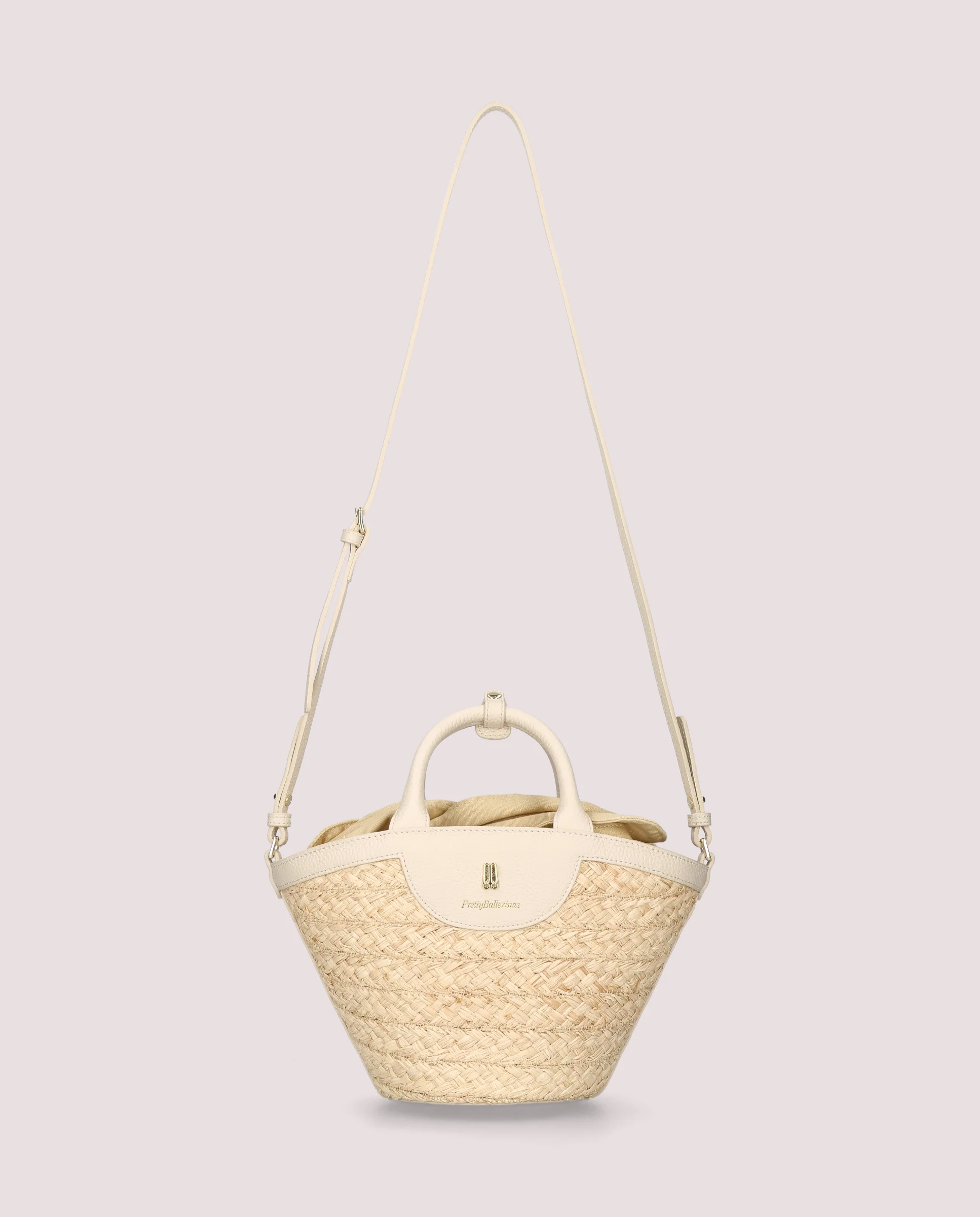 Cesta de rafia y piel color marfil - Image 3
