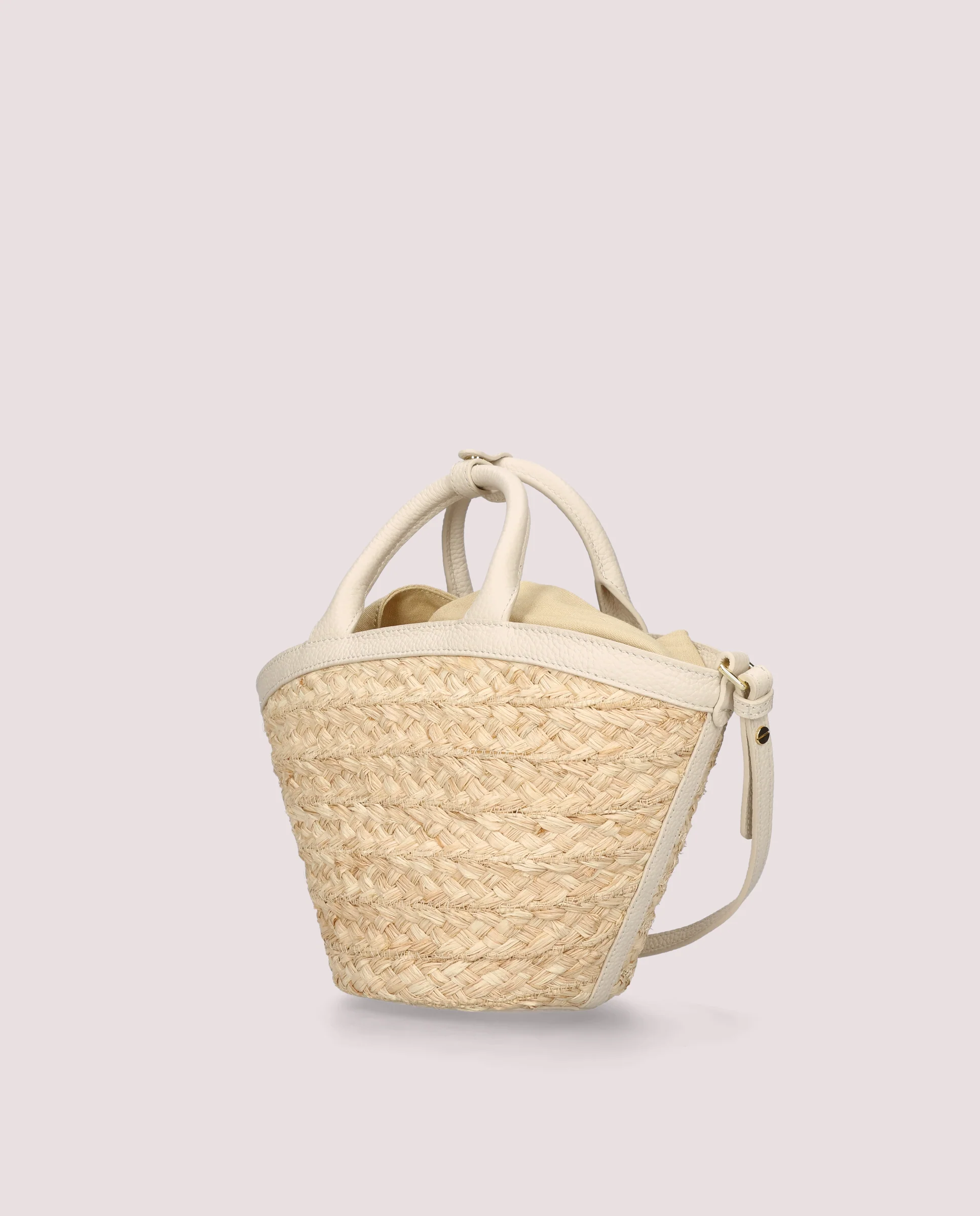 Cesta de rafia y piel color marfil - Image 4