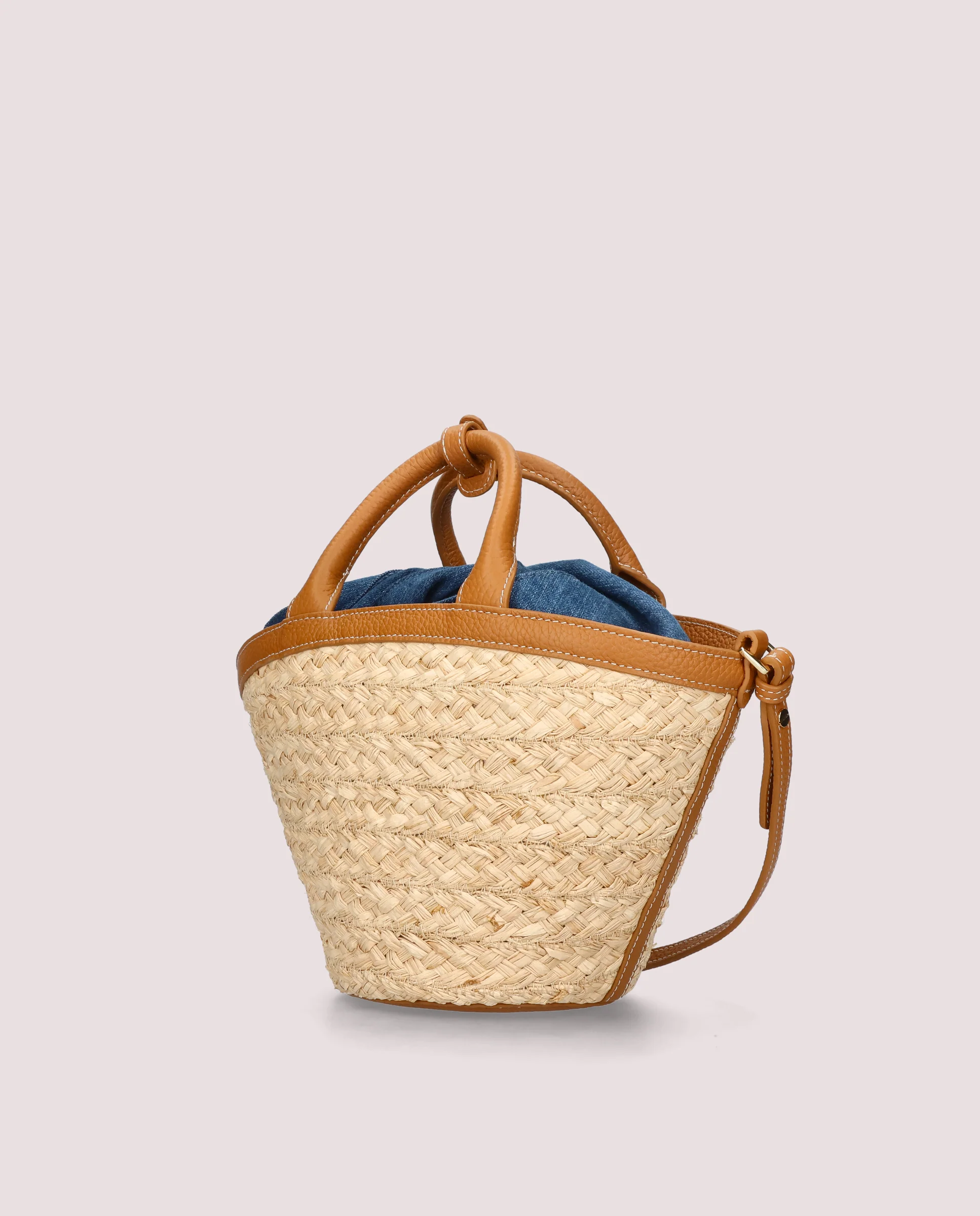 Cesta de rafia y piel color cuero - Image 4