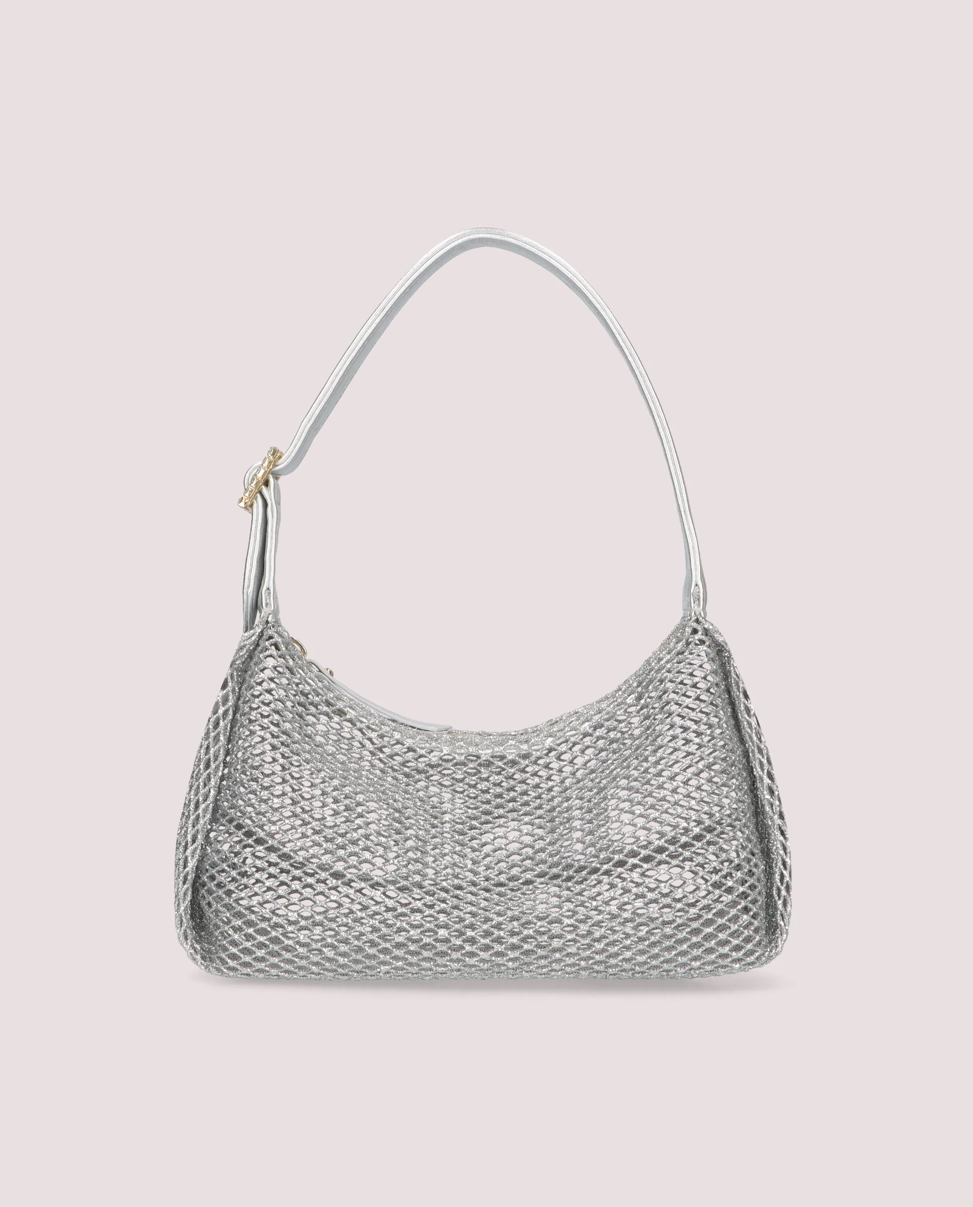 Bolso de fiesta en red y napa color plata