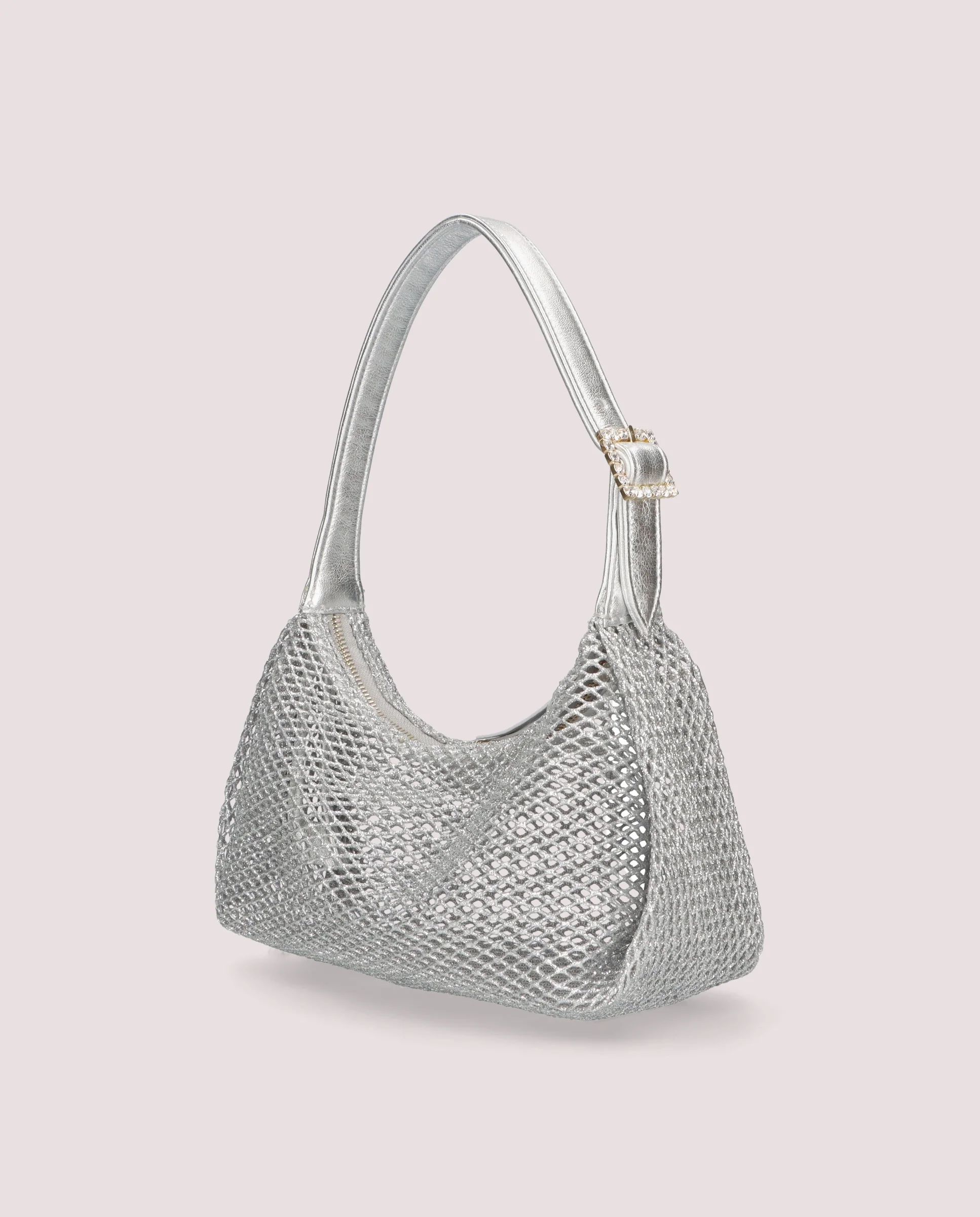 Bolso de fiesta en red y napa color plata - Image 2
