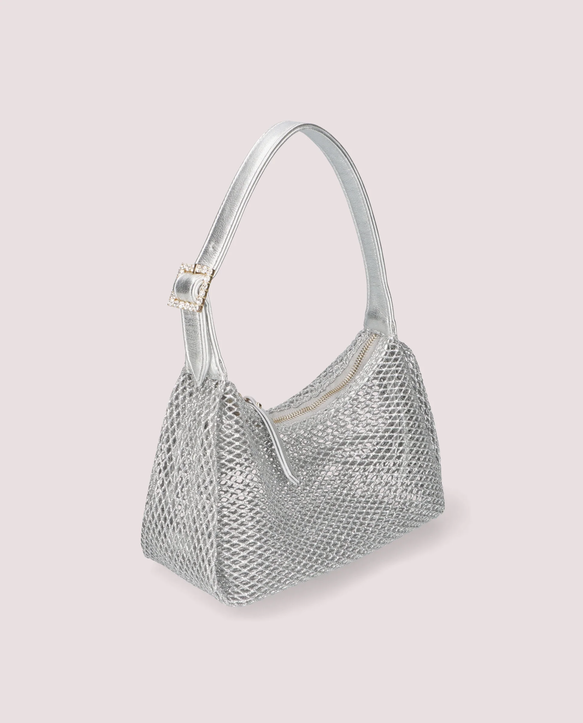 Bolso de fiesta en red y napa color plata - Image 3