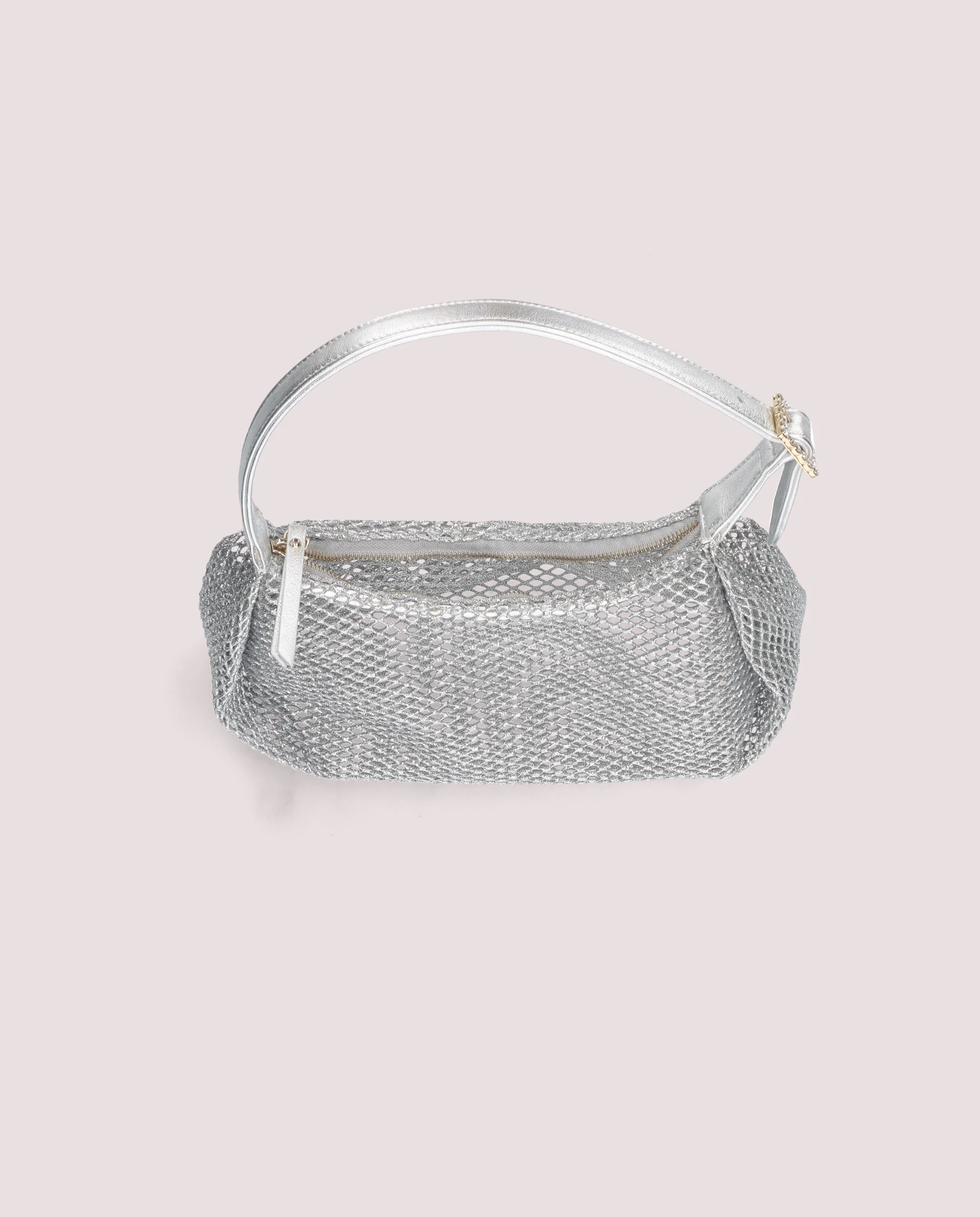 Bolso de fiesta en red y napa color plata - Image 4