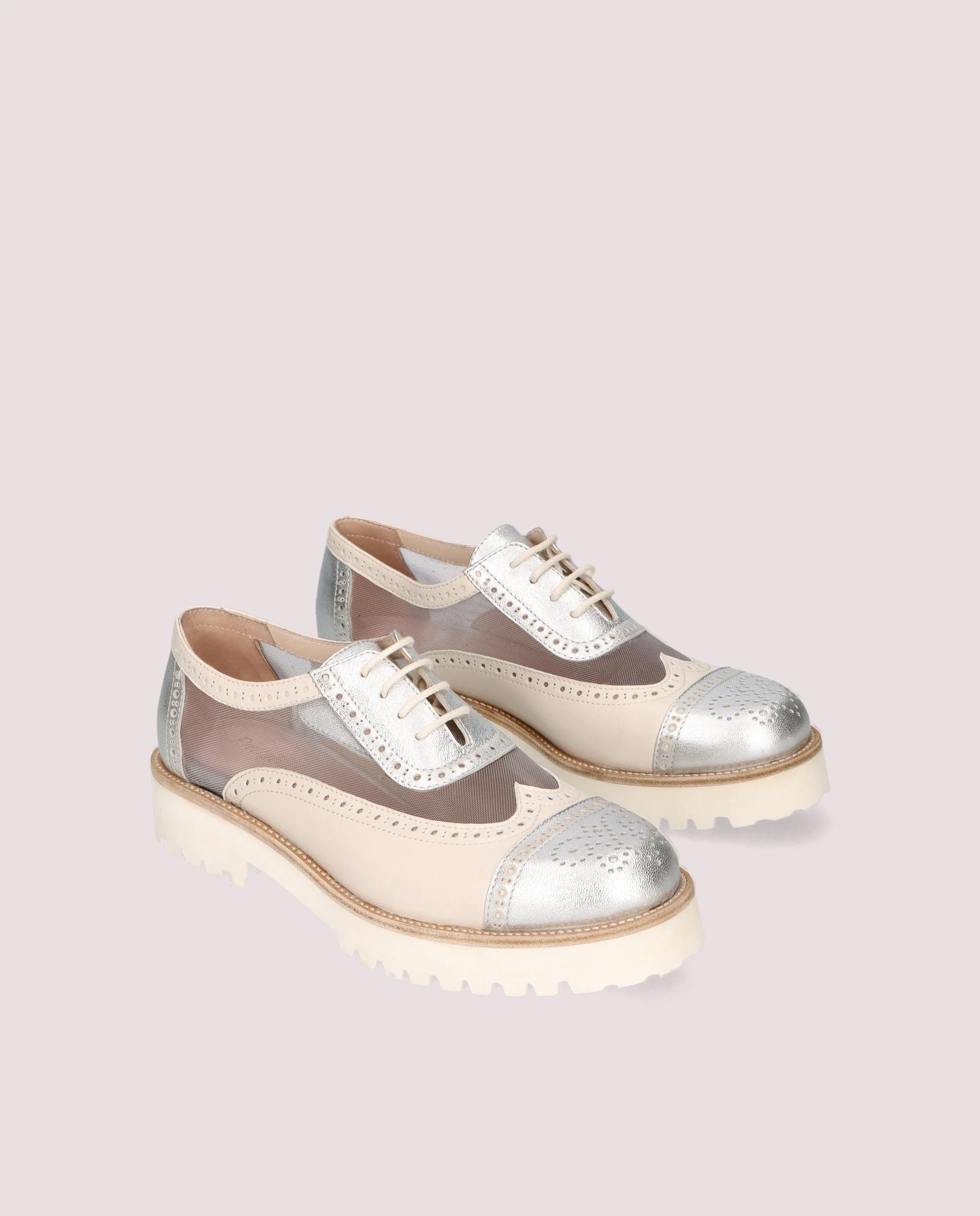 Zapatos Acordonados Ashley Plateados Pieles metalizadas